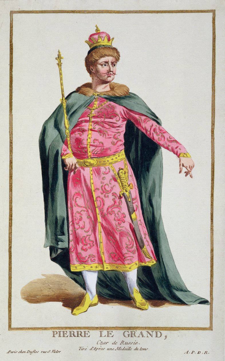 Retrato de Pedro I, el Grande, Zar de Rusia (1672-1725), de una colección de placas que retratan diferentes trajes del mundo, 1780 de Pierre Duflos