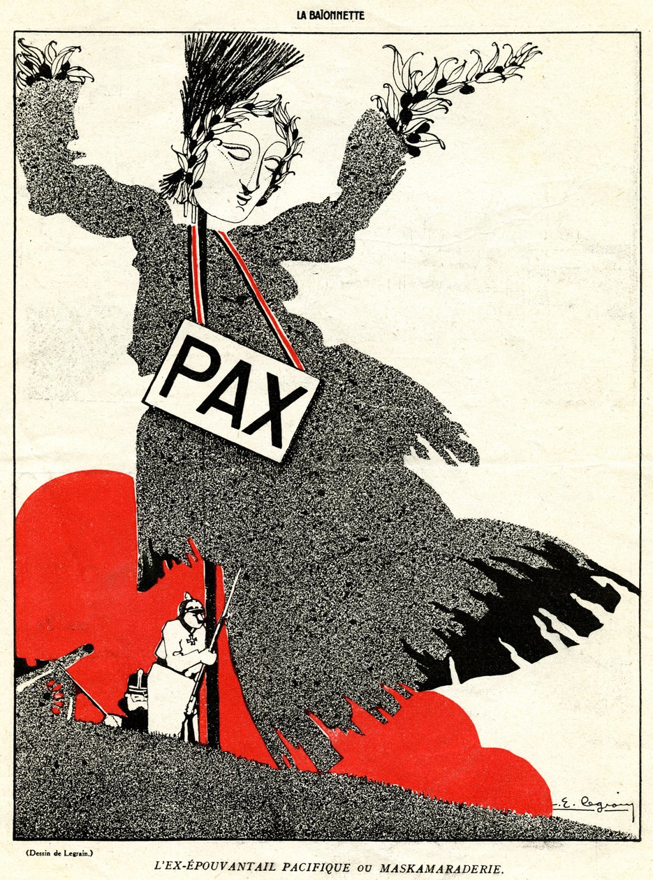 El antiguo espantapájaros pacífico o Maskamaraderie, de ¡Camarada!, una edición especial de "La Baionnette", no.18, 4 de noviembre de 1915 de Pierre E. Legrain