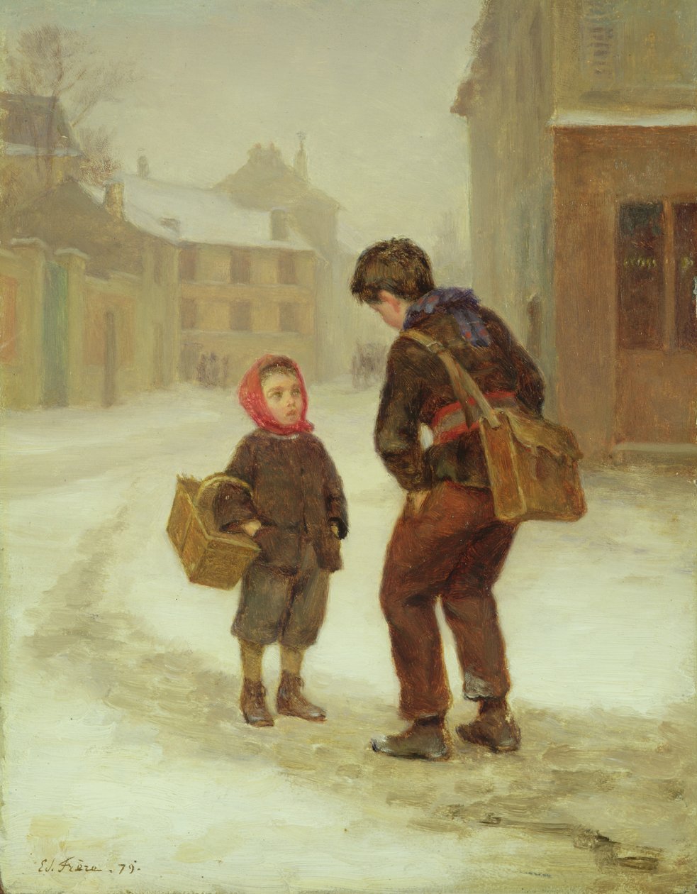 Camino a la escuela en la nieve, 1879 de Pierre Edouard Frere