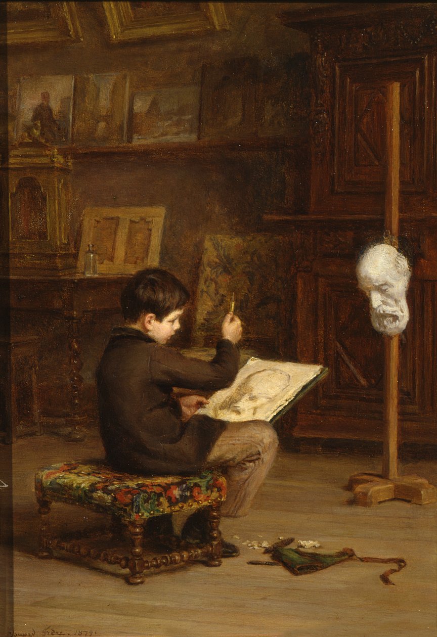 Joven Dibujando de una Cabeza de Yeso, 1879 de Pierre Edouard Frere