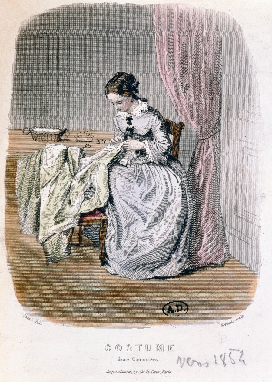 Un Modisto en el Trabajo, grabado por Gervais (siglo XIX) 1854 de Pierre Gustave Eugene Staal