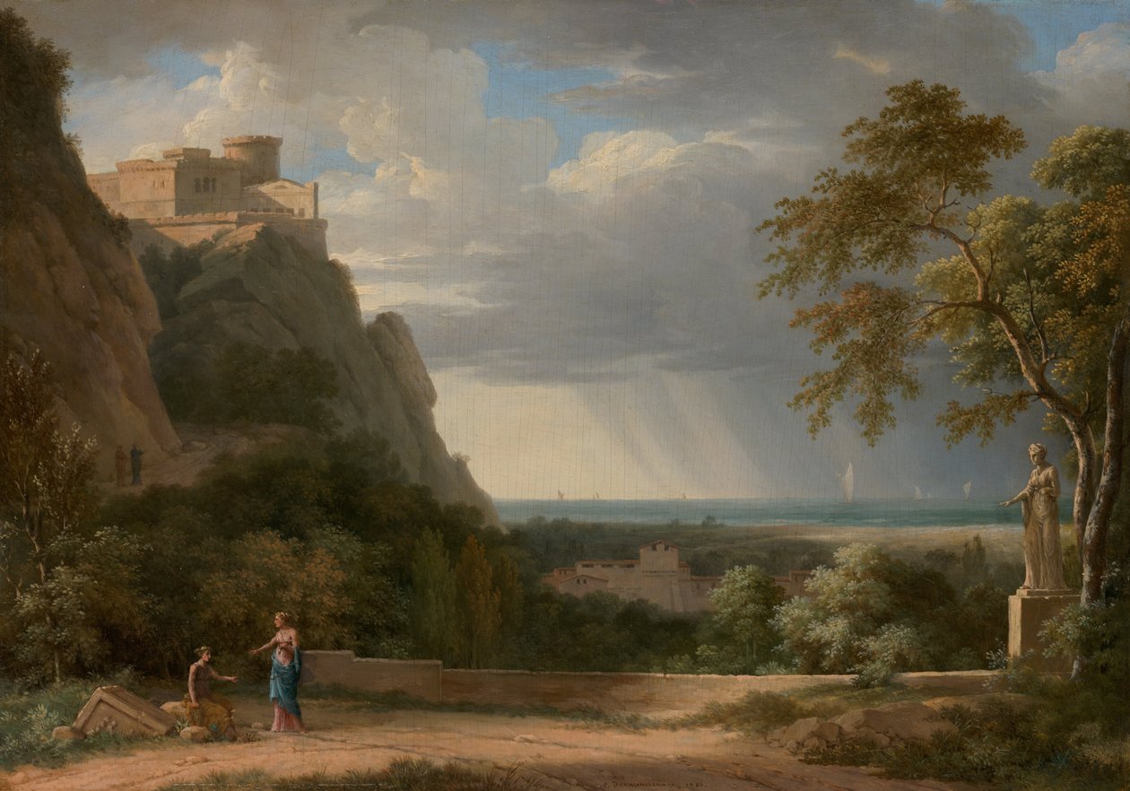 Paisaje clásico con figuras y escultura de Pierre Henri de Valenciennes