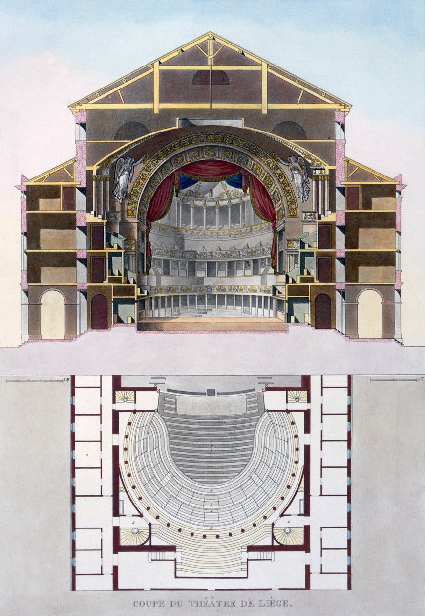 Sección transversal del Teatro de Lieja, Bélgica, de 