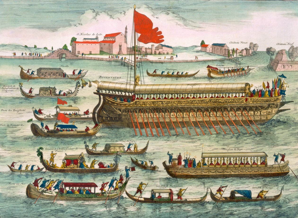 Tipos de embarcaciones nombradas de los venecianos, en el Lido, 1693 de Pierre Mortier