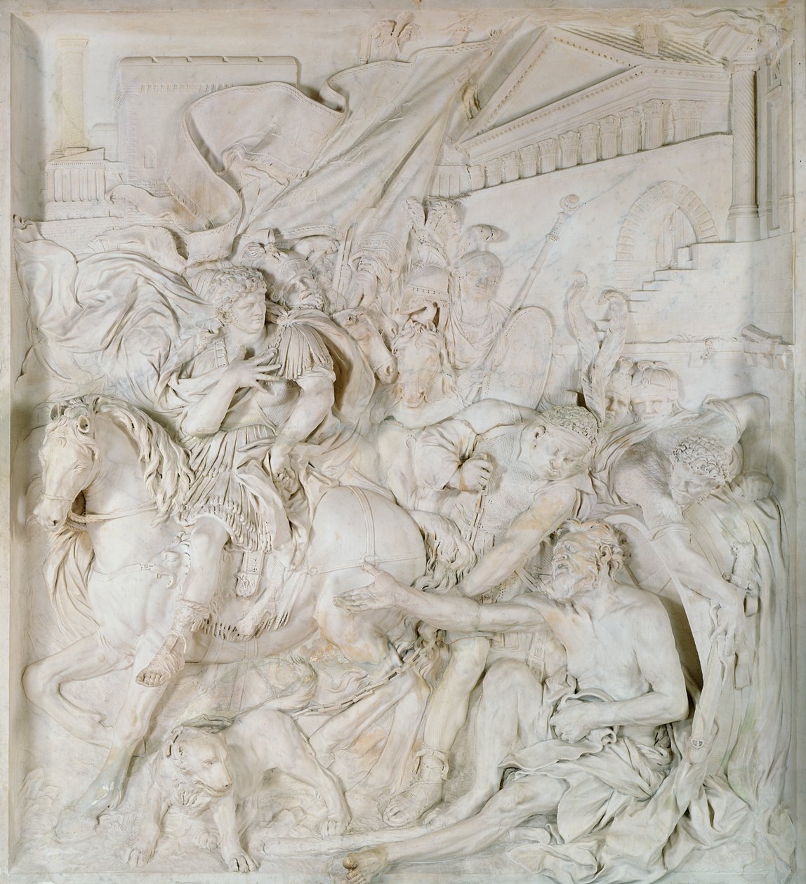 Alejandro Magno (356-323 a.C.) y Diógenes (413-323 a.C.) completado en 1693 de Pierre Puget