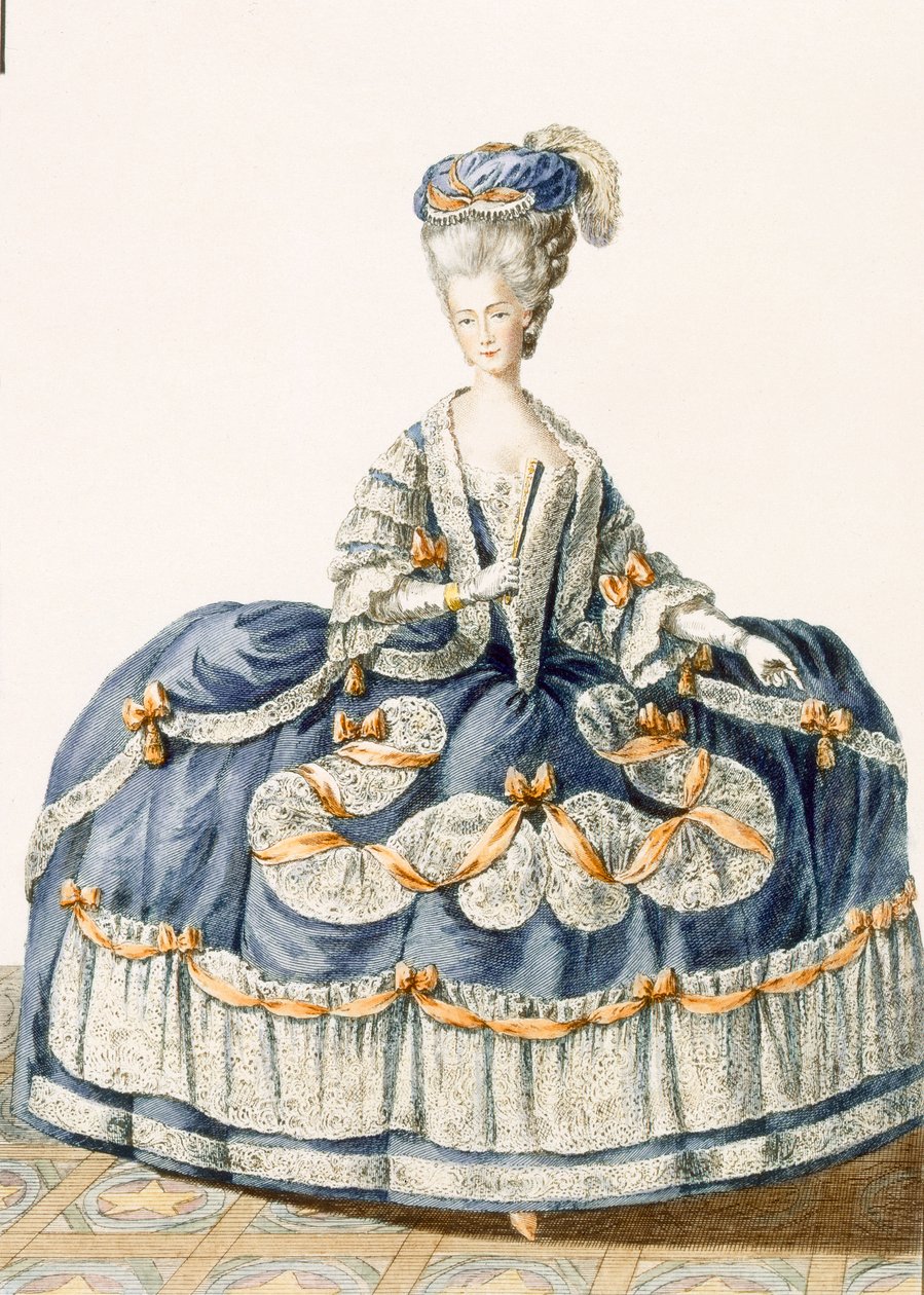 Vestido de baile de la corte real, grabado por Le Roy, placa de 