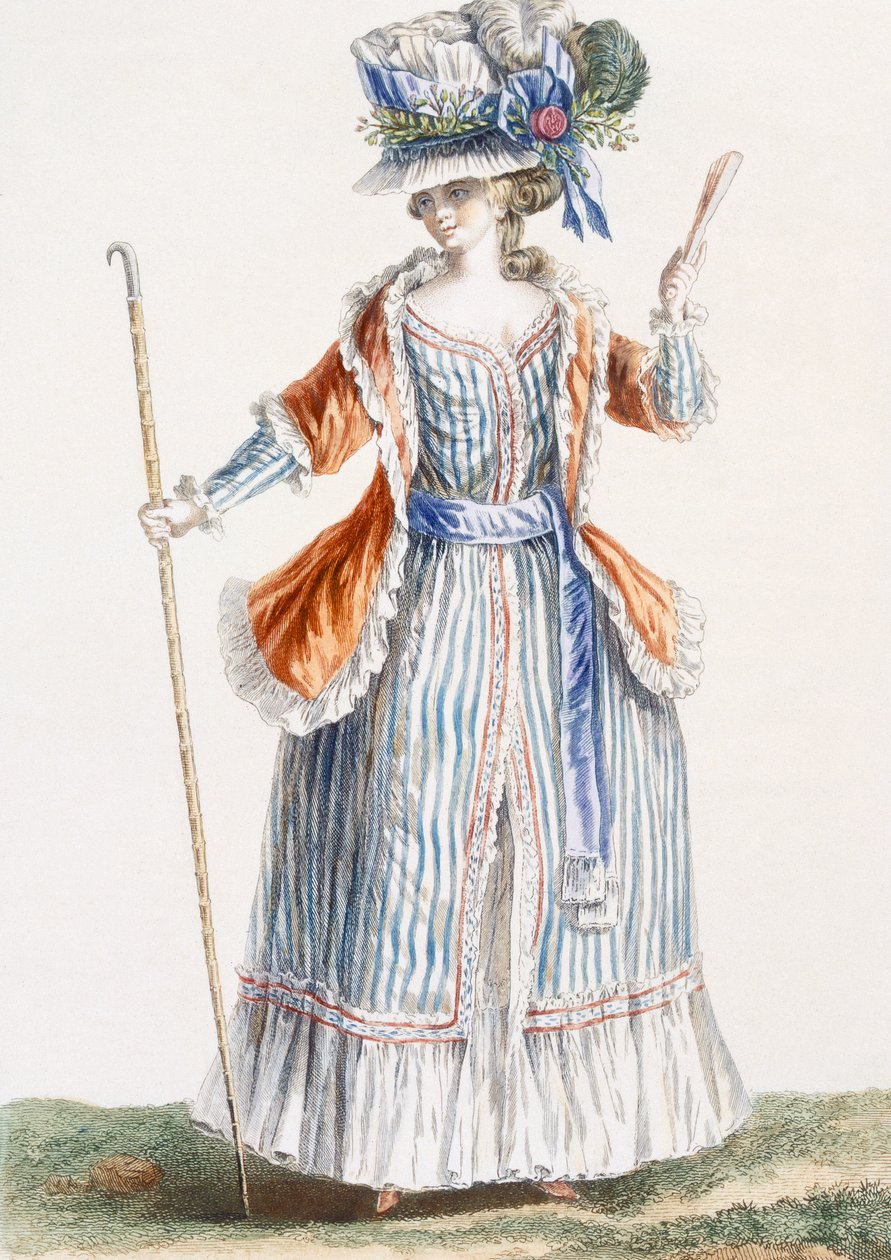 Vestido estilo pastoril de dama, grabado por Patas, ilustración de 