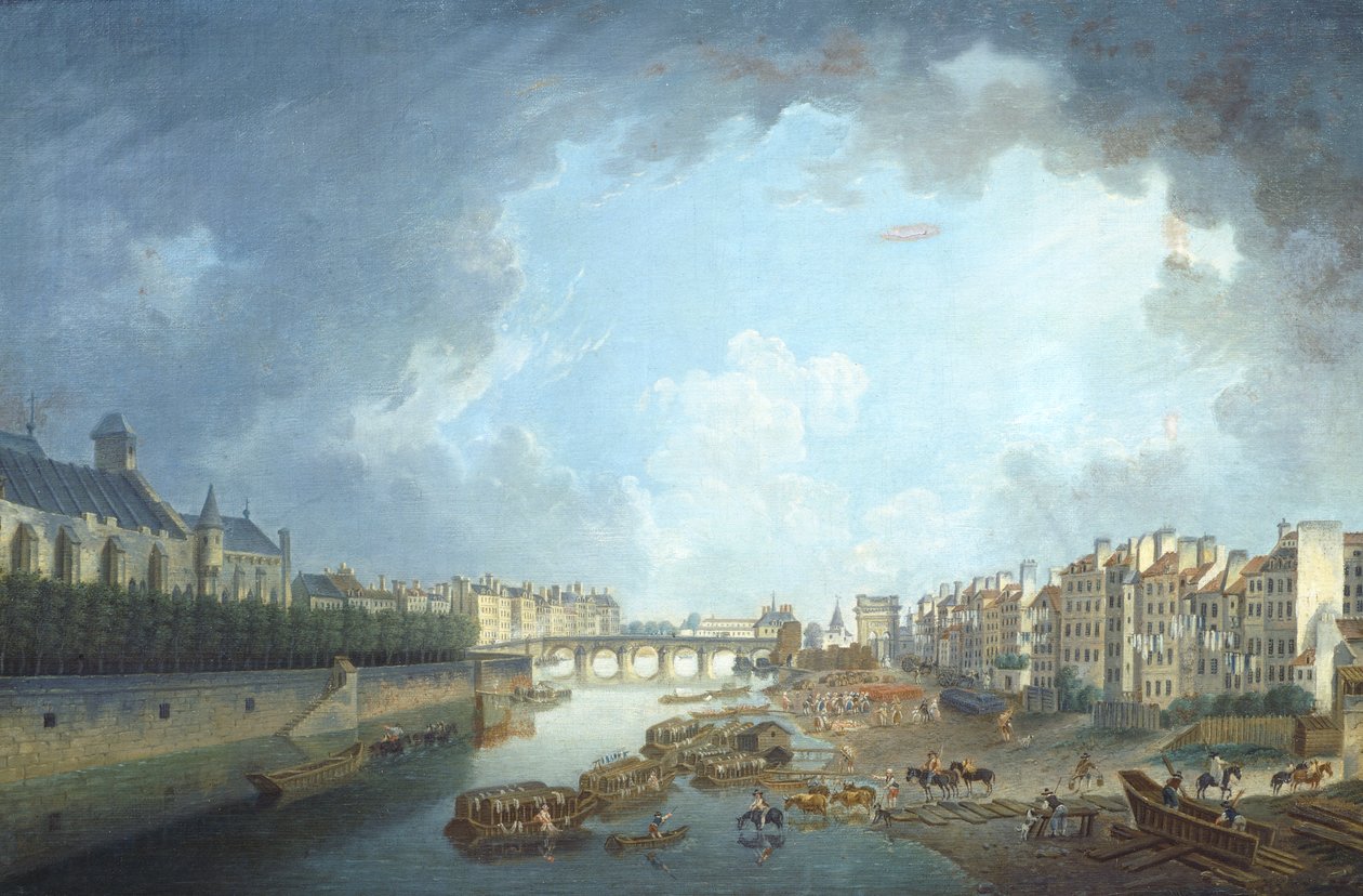 La diócesis del arzobispo, Puente Tournelle y Puerto Saint-Bernard vistos desde el Ayuntamiento en París de Pierre Antoine Demachy