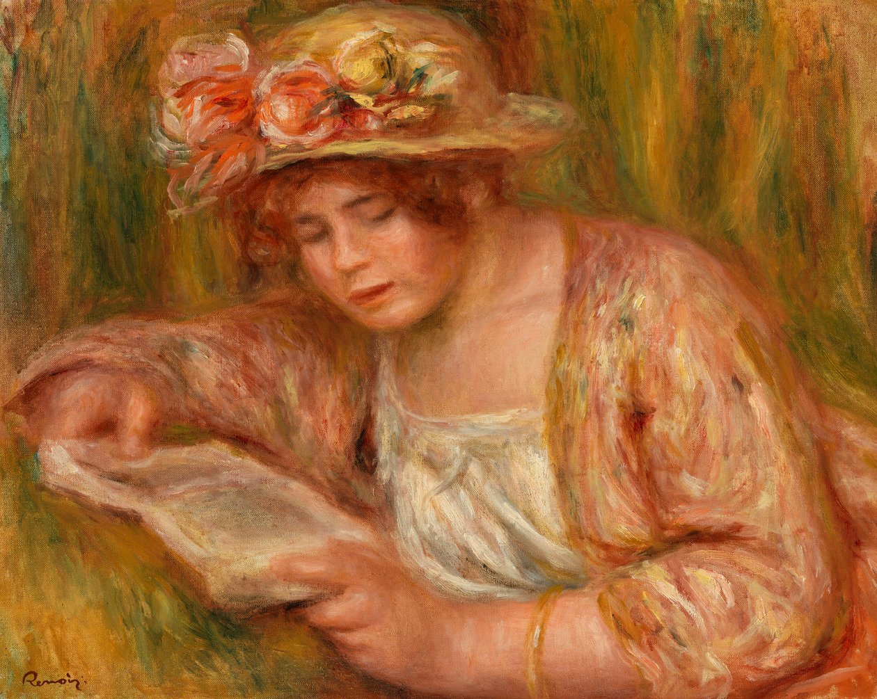 Andrée con sombrero, leyendo de Pierre-Auguste Renoir