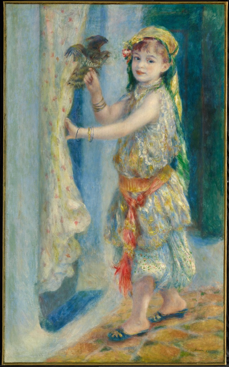 Niño con un pájaro (Mademoiselle Fleury con traje argelino) de Pierre-Auguste Renoir
