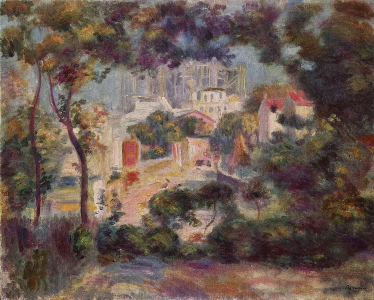 Los jardines de Montmartre, con vistas al Sacré-Coeur, en obras de Pierre-Auguste Renoir