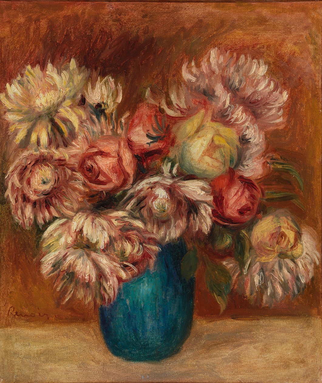 Flores en un jarrón verde de Pierre-Auguste Renoir