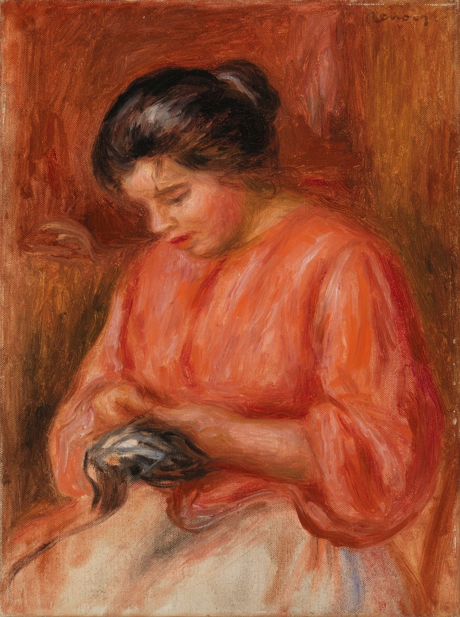 Chica zurciendo de Pierre-Auguste Renoir