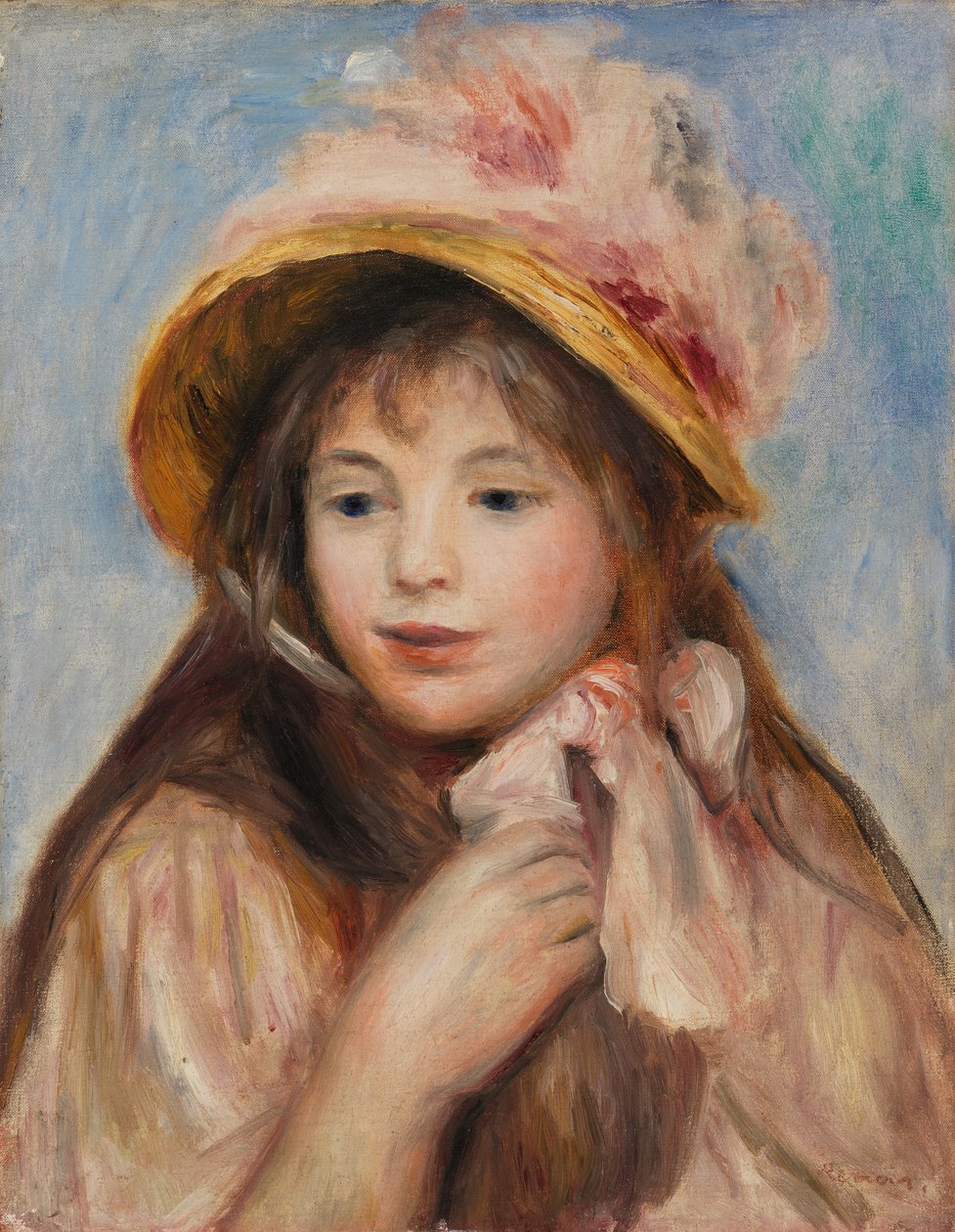 Chica con capota rosa de Pierre-Auguste Renoir