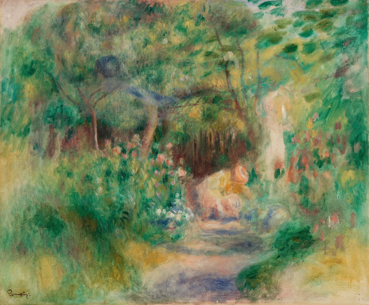 paisaje con mujer jardinería de Pierre-Auguste Renoir