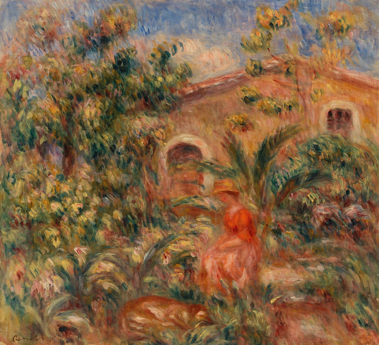 paisaje con mujer y perro de Pierre-Auguste Renoir