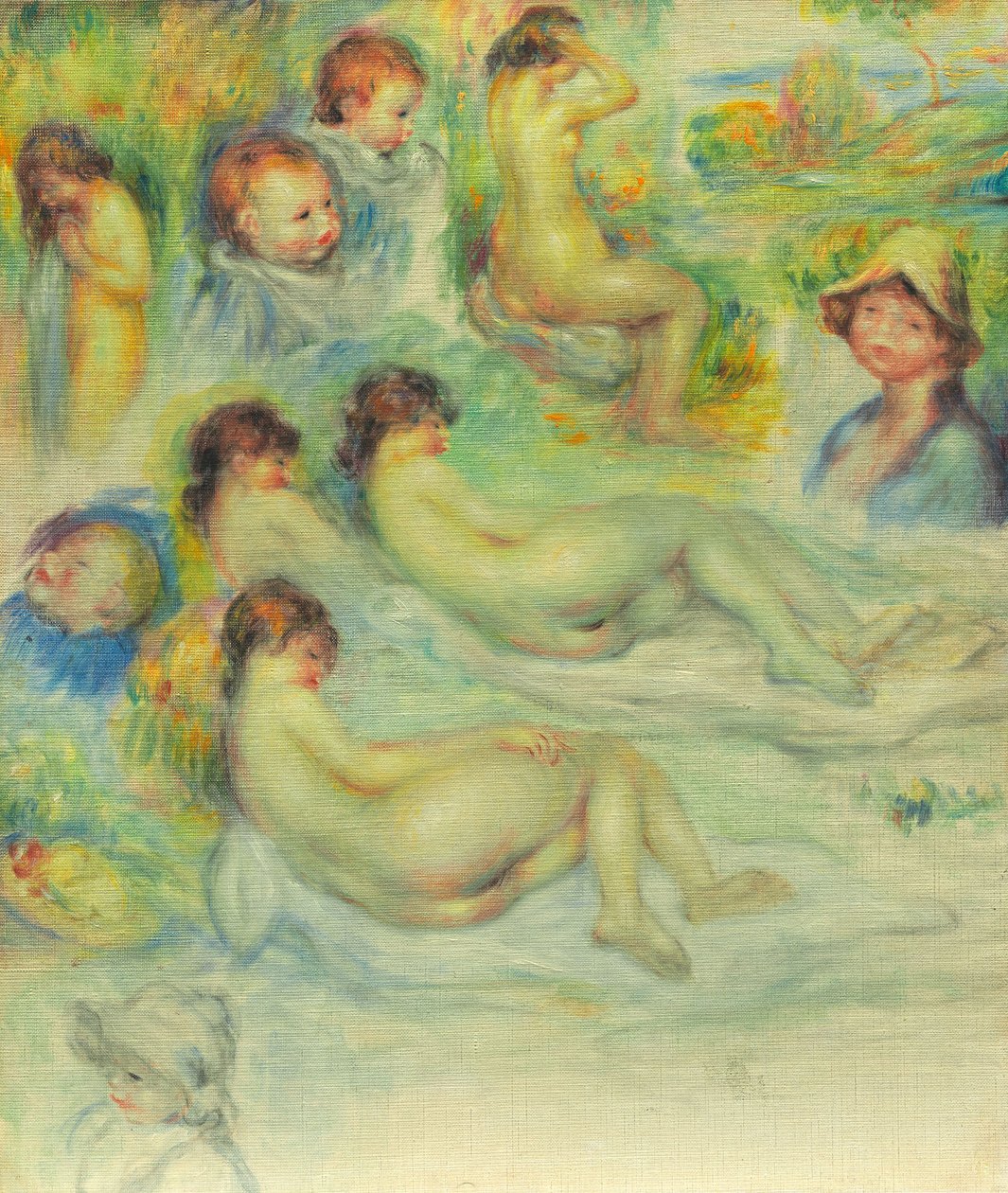 Estudios de Pierre Renoir; su madre, Aline Charigot; desnudos; y paisaje de Pierre-Auguste Renoir