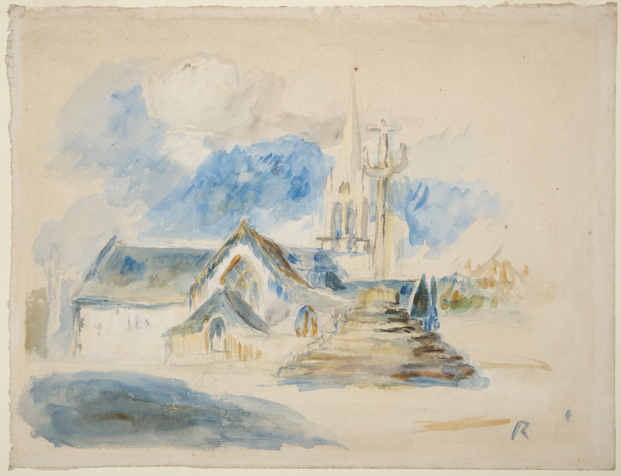 El Calvario y la iglesia de Nizon, cerca de Pont-Aven de Pierre-Auguste Renoir