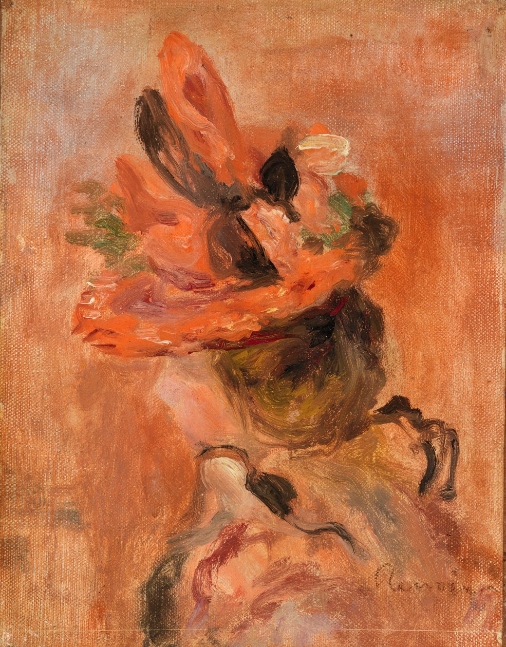 cabeza de mujer con sombrero rojo de Pierre-Auguste Renoir
