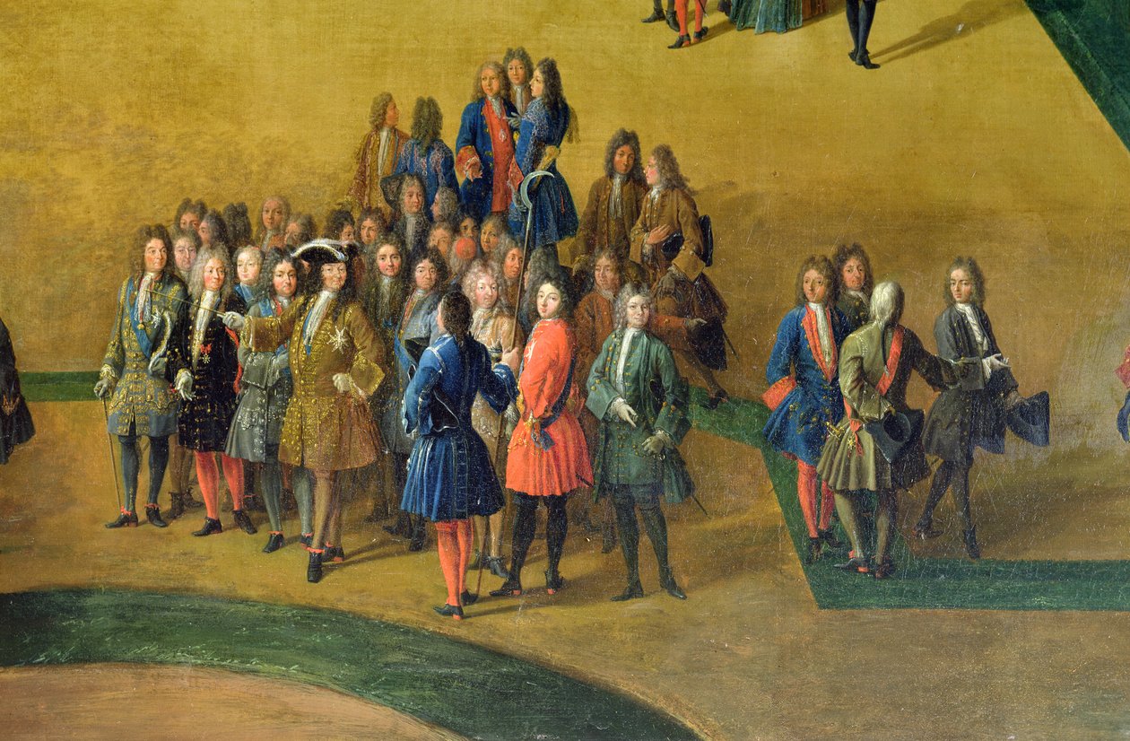 Vista del Bosque de los Baños de Apolo en los Jardines de Versalles (detalle de Luis XIV) de Pierre Denis Martin