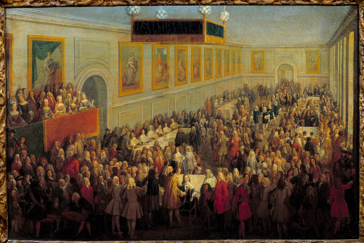 Fiesta del sacro de Luis XV en el Palacio Arzobispal de Reims, 25 de octubre de Pierre Denis Martin