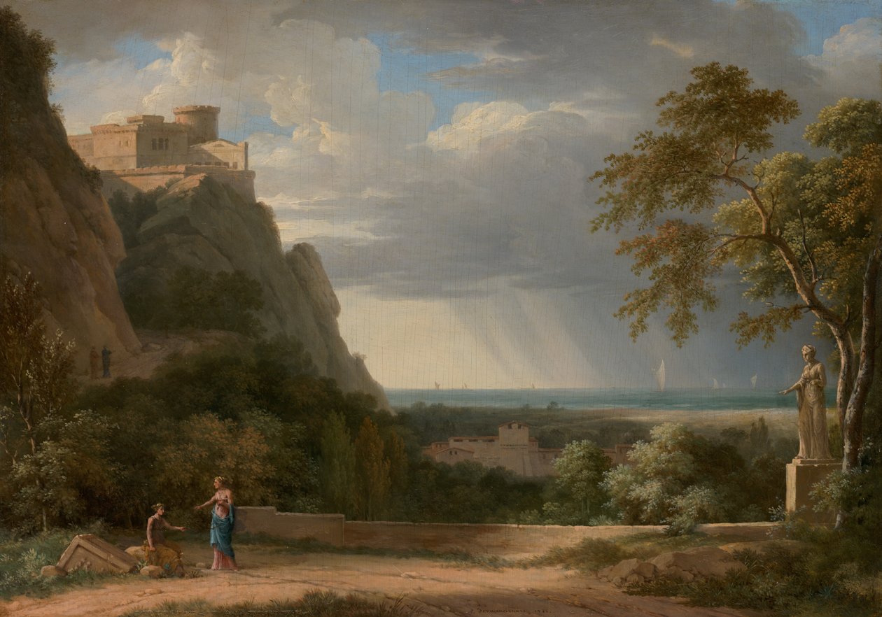 Paisaje clásico con figuras y escultura de Pierre-Henri de Valenciennes