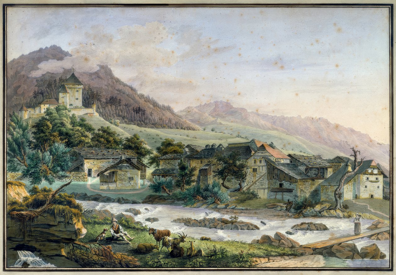 Tavel Dorf mit Schloss Le Châtelard von Pierre-Samuel-Louis Joyeux