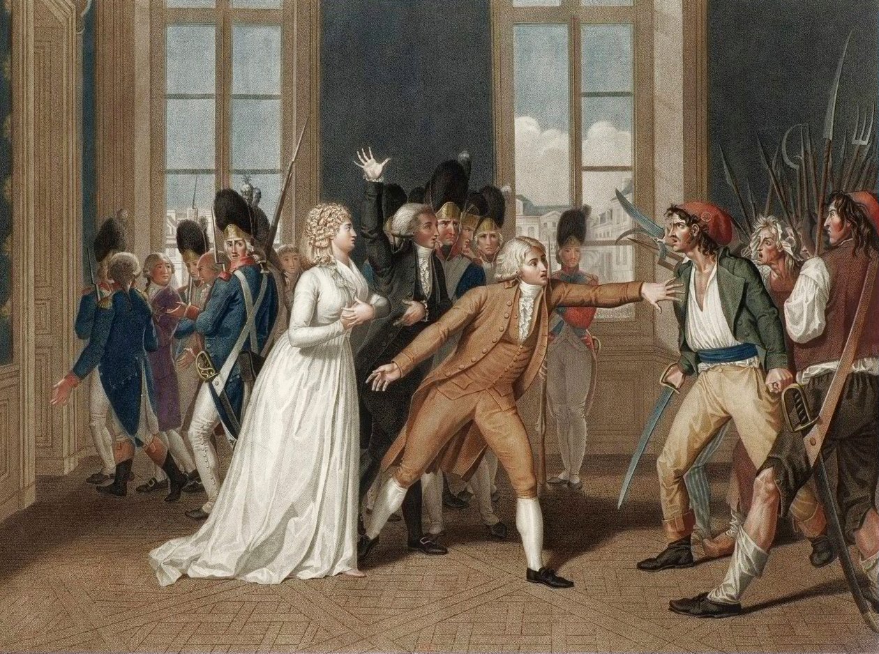 Jornada del 20 de junio de 1792 en el castillo de las Tullerías en París - Devoción de Madame Elisabeth (Elisabeth Philippine Marie Helene de France conocida como Madame Elisabeth (1764-1794) - grabado por Pierre Bouillon (1776 - 1831) de Pierre (after) Bouillon