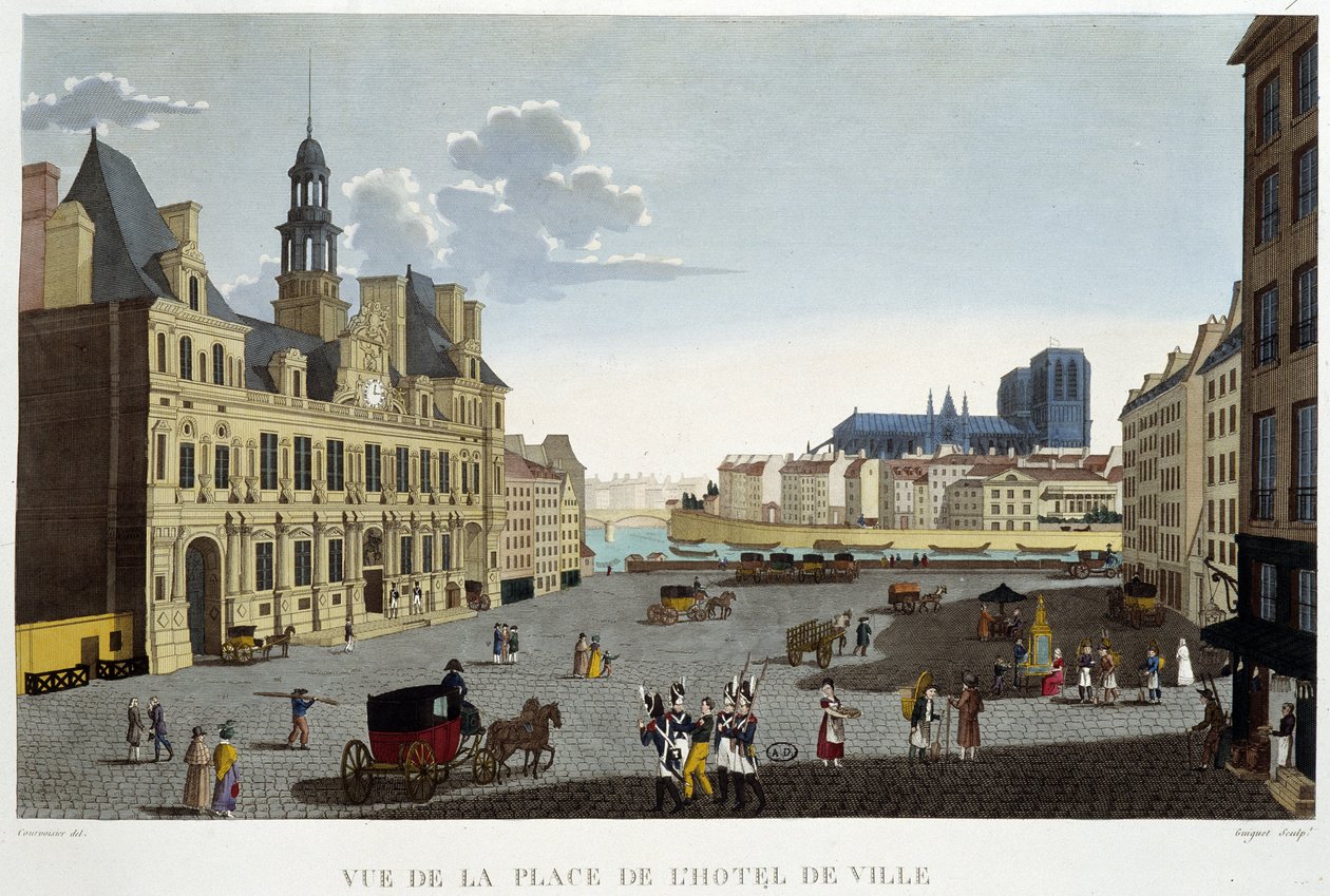 Plaza del Hôtel de Ville, circa 1820 - en "Vues de Paris" por Courvoisier de Pierre (after) Courvoisier
