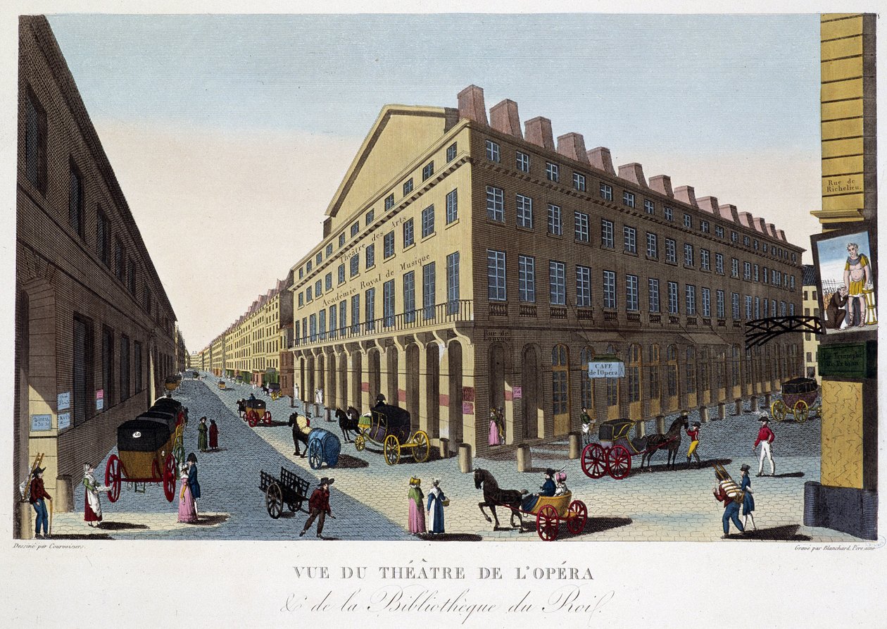 Vista del teatro de la Ópera (Comédie Française) y la biblioteca del rey - en "Vues de Paris" de Pierre (after) Courvoisier