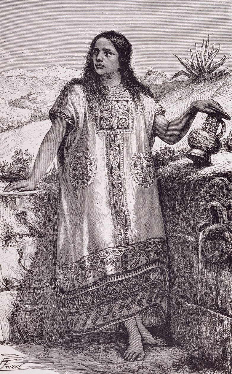 Joven tolteca, de "Las antiguas ciudades del Nuevo Mundo", de Claude-Joseph-Desire Charnay, pub. 1887 (grabado) de Pierre (after) Fritel