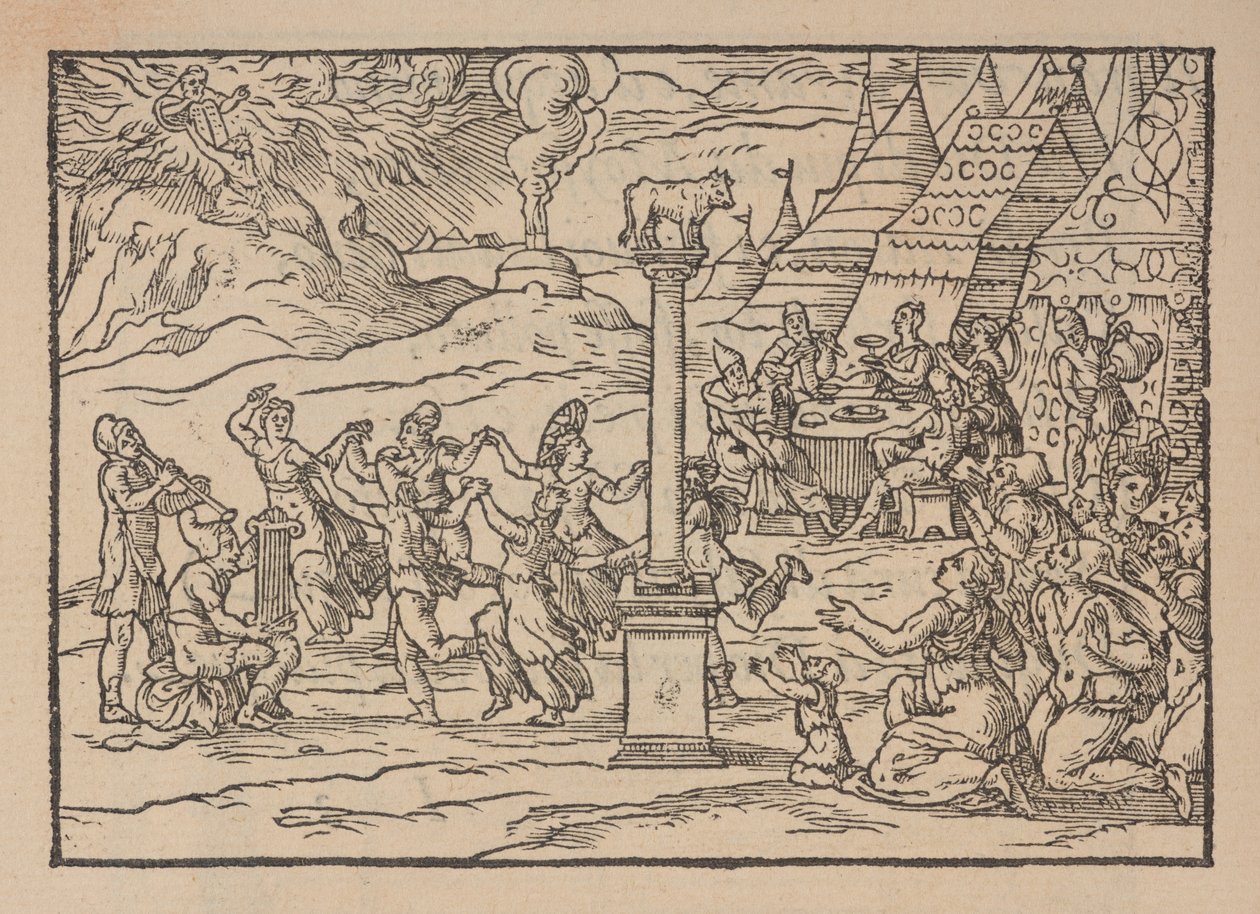 Adoración del Becerro de Oro, de Figure de la Biblia, ilustrar di stanze Toscana, por Gabriele Simeoni de Pierre (attr. to) Eskrich