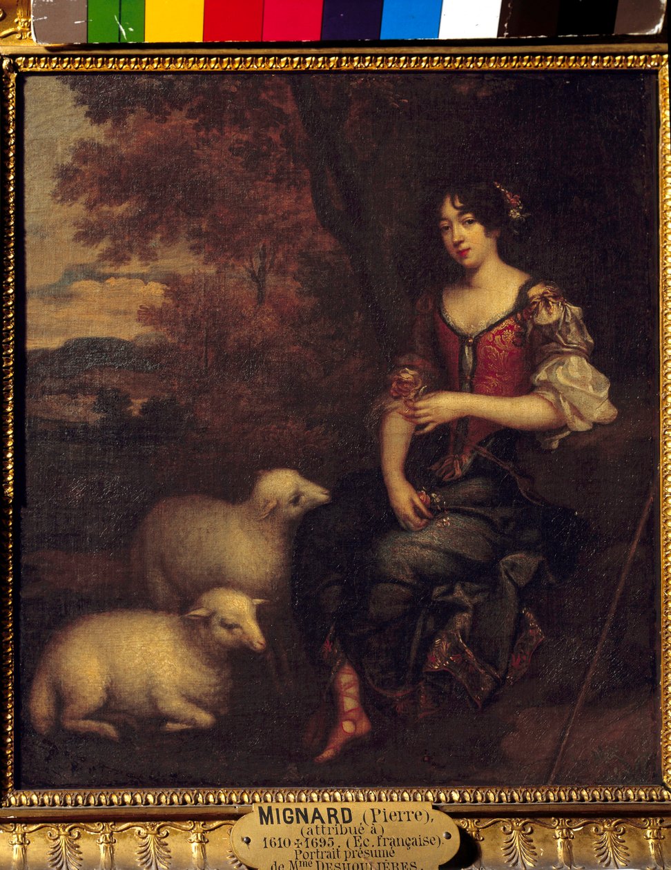 Retrato presunto de cuerpo entero de Madame Deshoulieres, Antoinette Ligier de La garde (1637-1694) poeta de Pierre (attr. to) Mignard