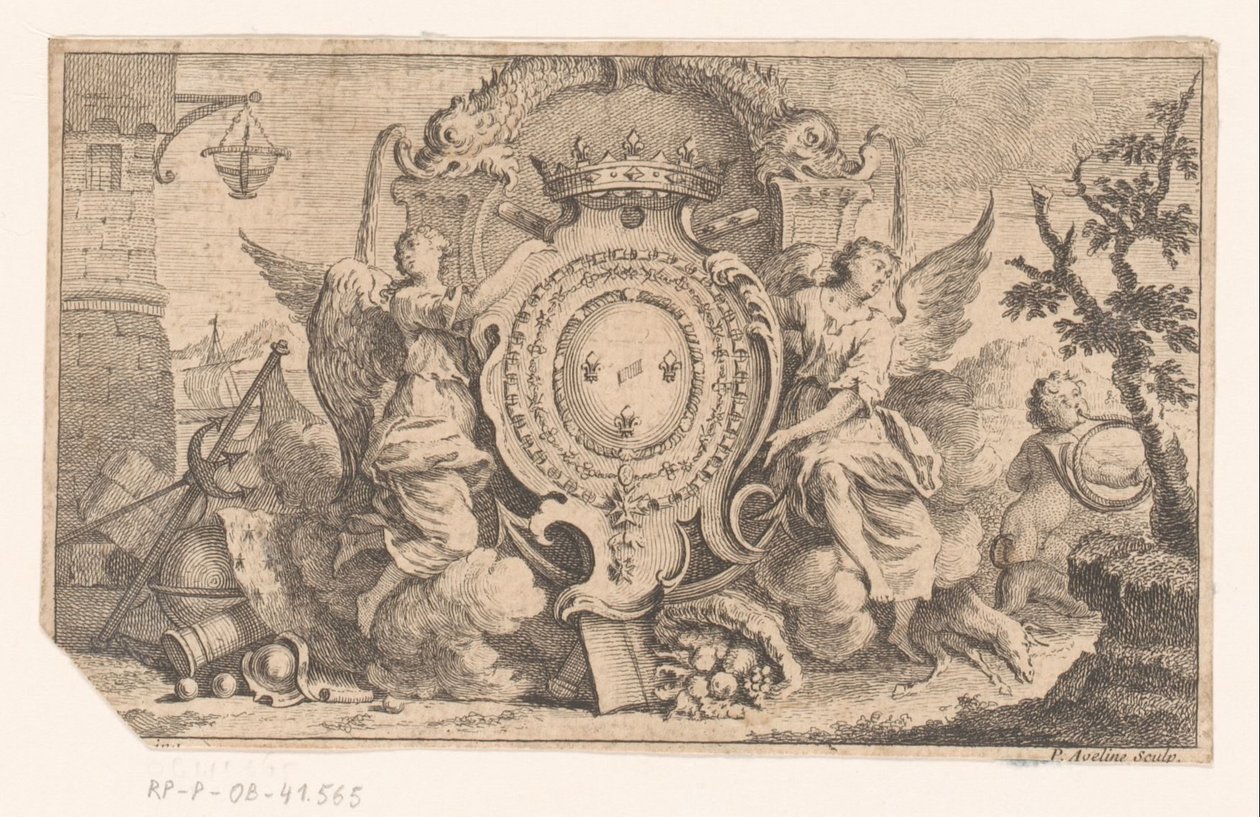 Representación alegórica con el escudo de armas de la corona francesa de Pierre Alexandre Aveline