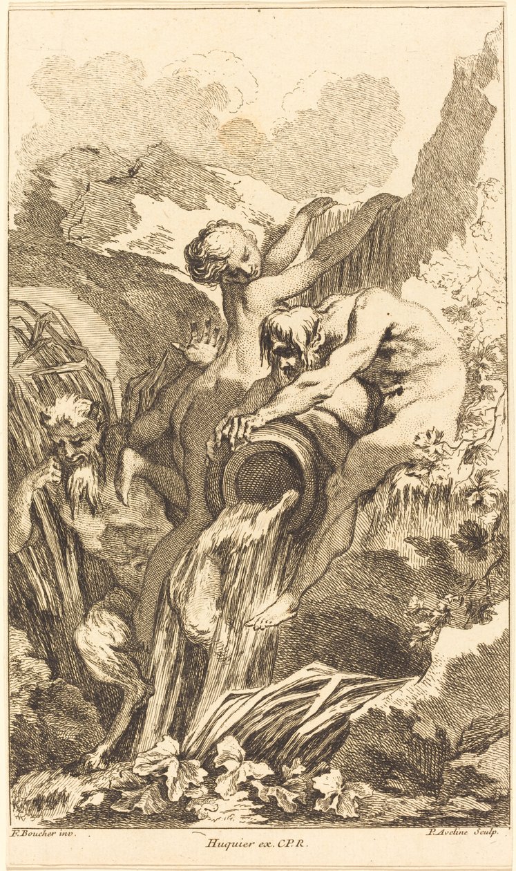 Sátiro, ninfa y dios del río de Pierre Alexandre Aveline