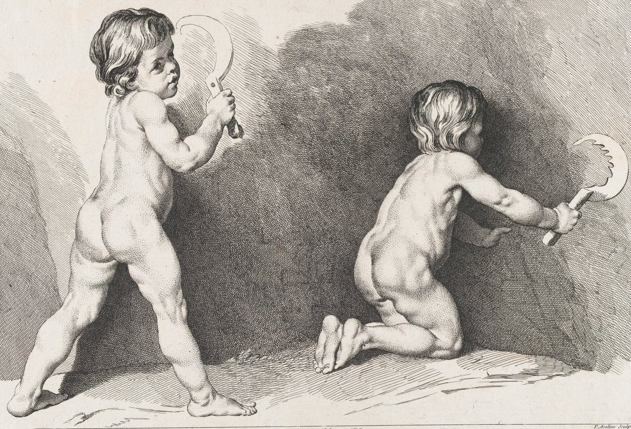 Dos niños desnudos de pie, del Nuevo Libro de Niños, 1720-60 de Pierre Alexandre Aveline