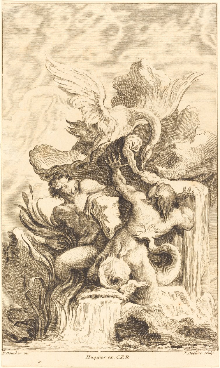 Dos tritones y un cisne de Pierre Alexandre Aveline after François Boucher