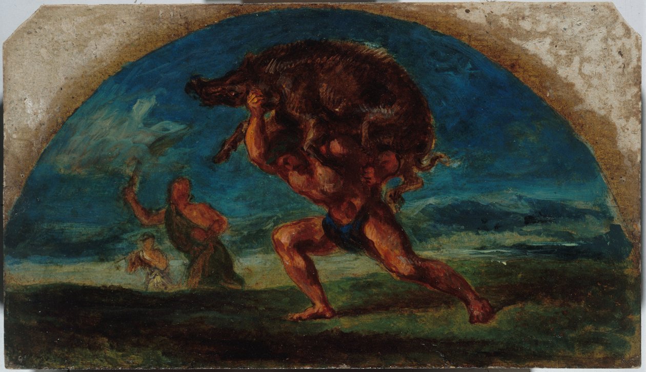 Boceto para el Salón de la Paz del Hôtel de Ville de París: Hércules y el jabalí Erymanthem, según Delacroix, entre 1852 y 1854 (óleo) de Pierre Andrieu