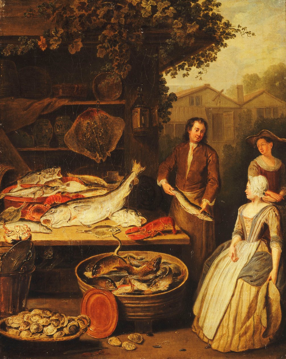 Un pescadero mostrando un lucio a una doncella, 1727 de Pierre Angelis or Angillis