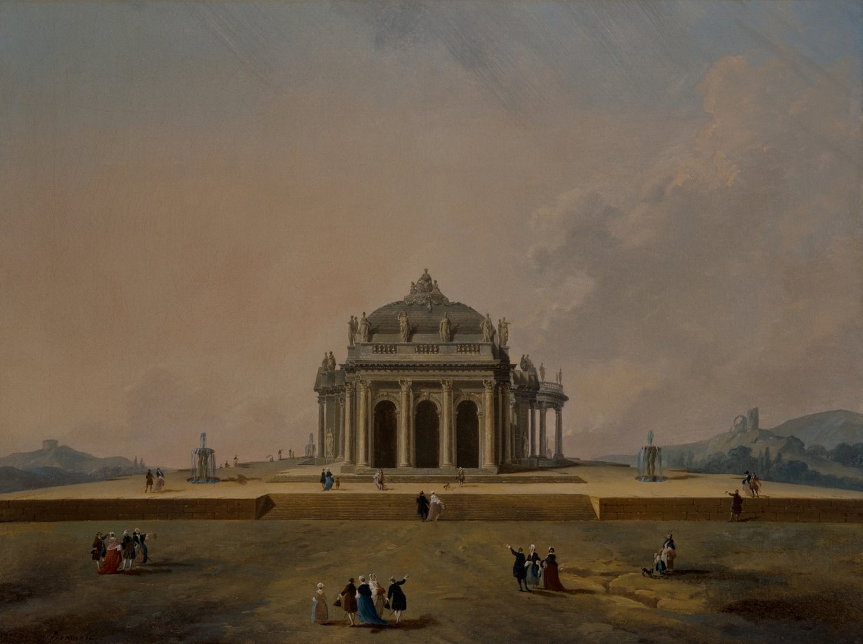 Estudios de arquitectura fantástica con figuras de Pierre Antoine Demachy