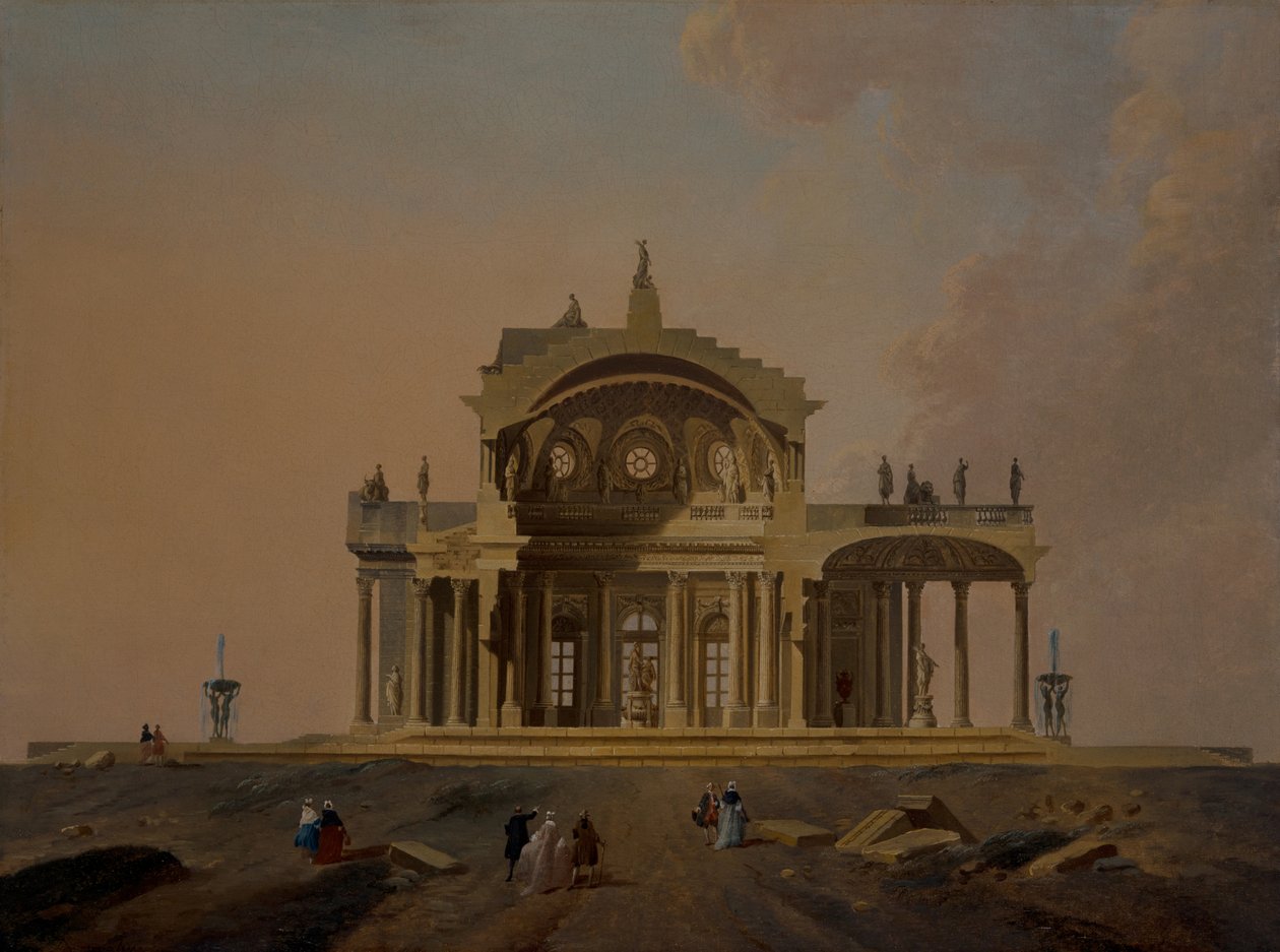 Estudios de arquitectura fantástica con figuras de Pierre Antoine Demachy
