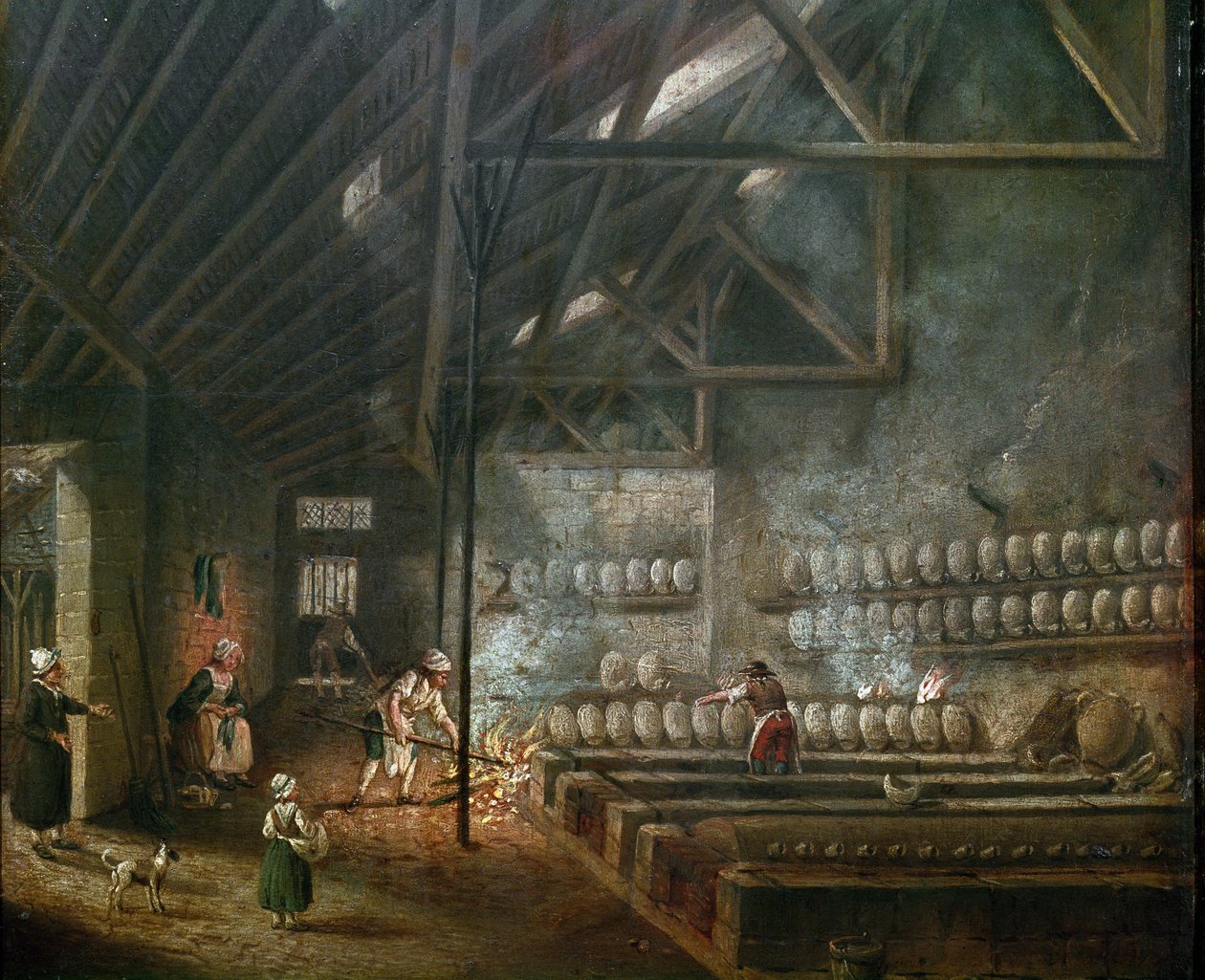 Interior de un taller de cerámica (o soplador de vidrio) (detalle) de Pierre Antoine Demachy