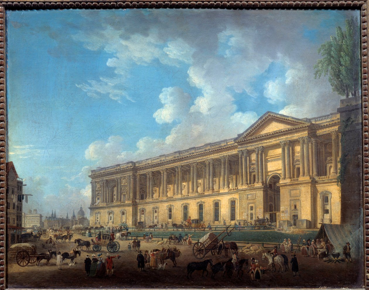 La columnata del Louvre recién despejada. Vista de París de Pierre Antoine Demachy