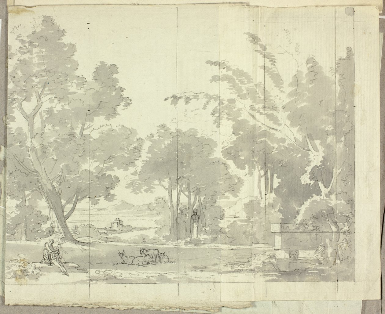Paisaje de fantasía con ruinas y figuras de Pierre Antoine Mongin