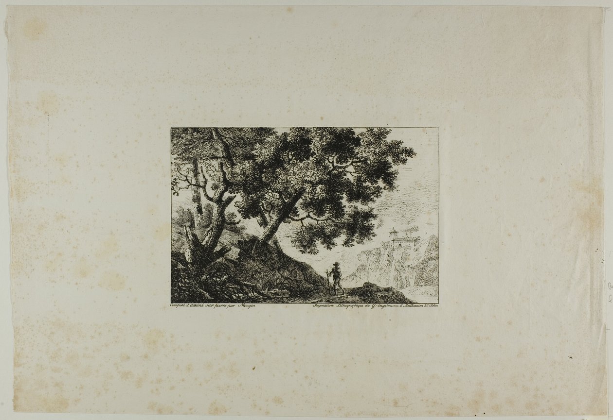 Paisaje con hombre portando bastón de Pierre Antoine Mongin