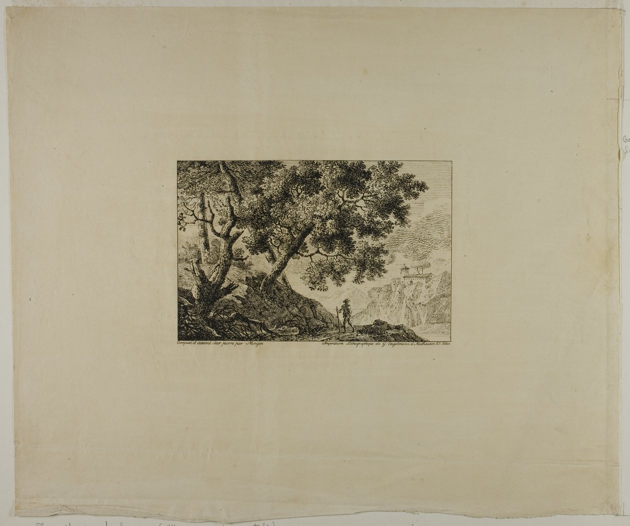 Paisaje con hombre portando bastón de Pierre Antoine Mongin