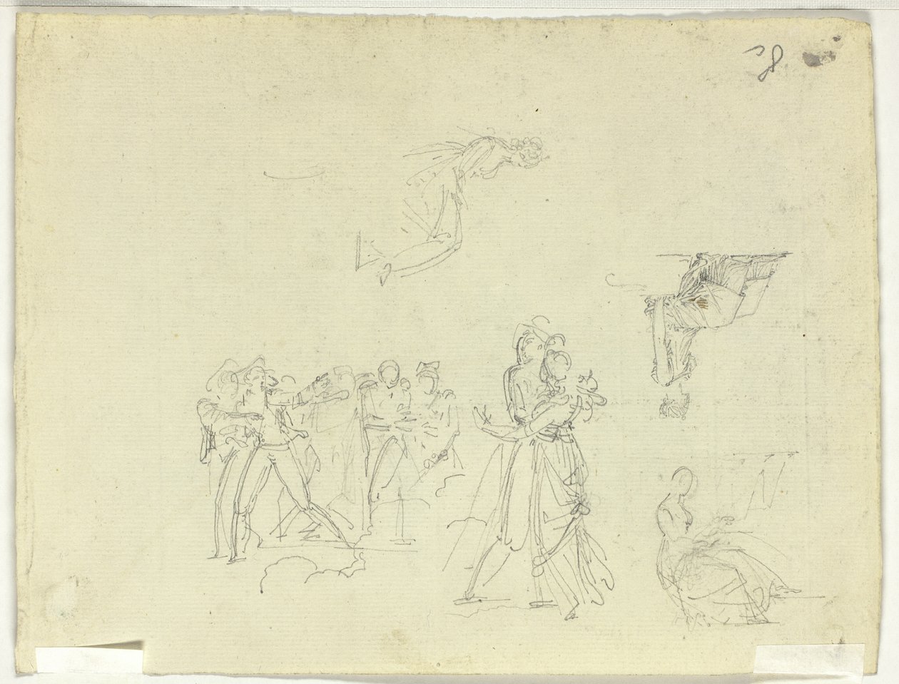 Hoja de bocetos: Multitud y figuras individuales de Pierre Antoine Mongin