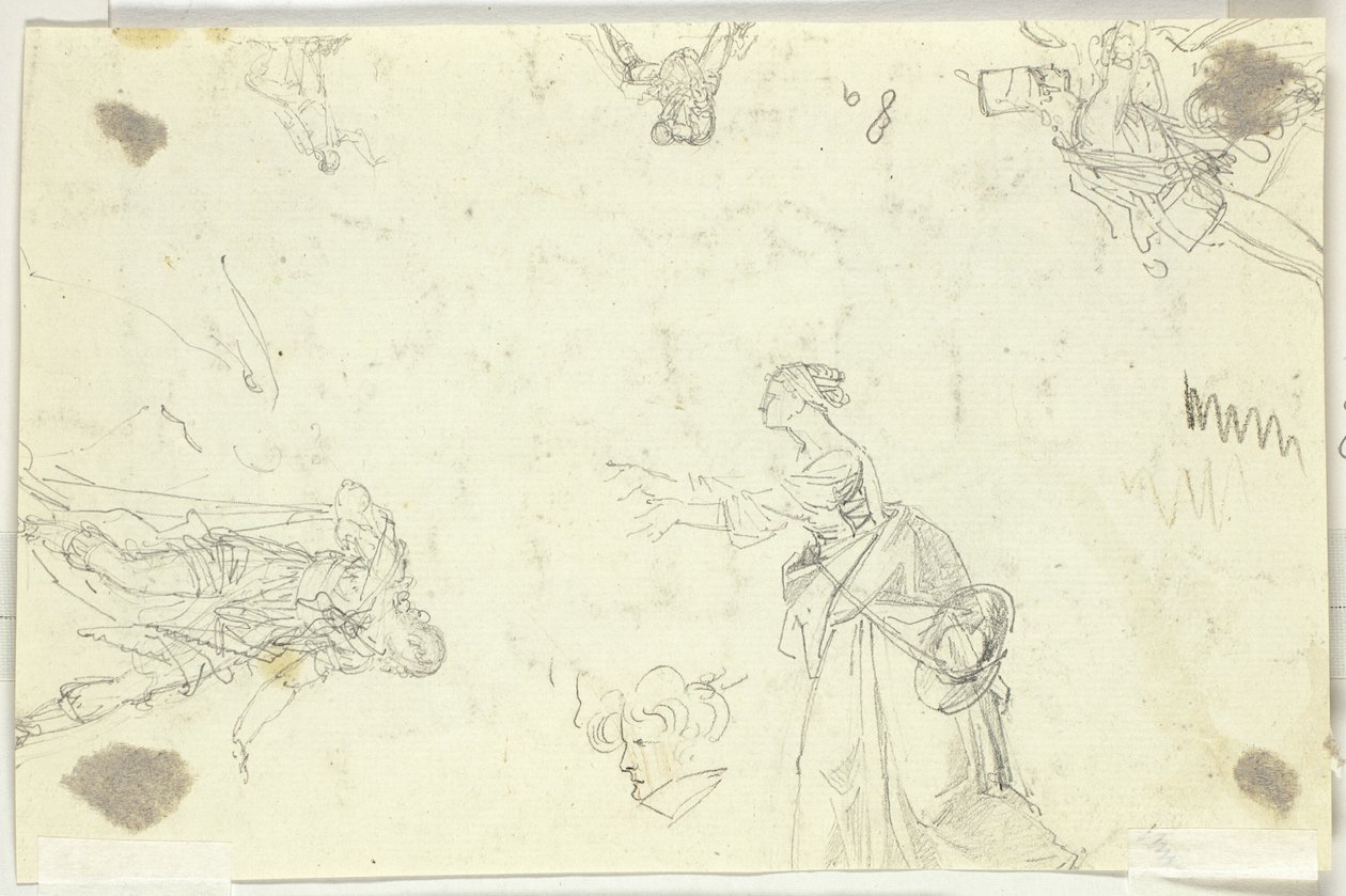 Hoja de Bocetos: Hombres y mujeres de Pierre Antoine Mongin