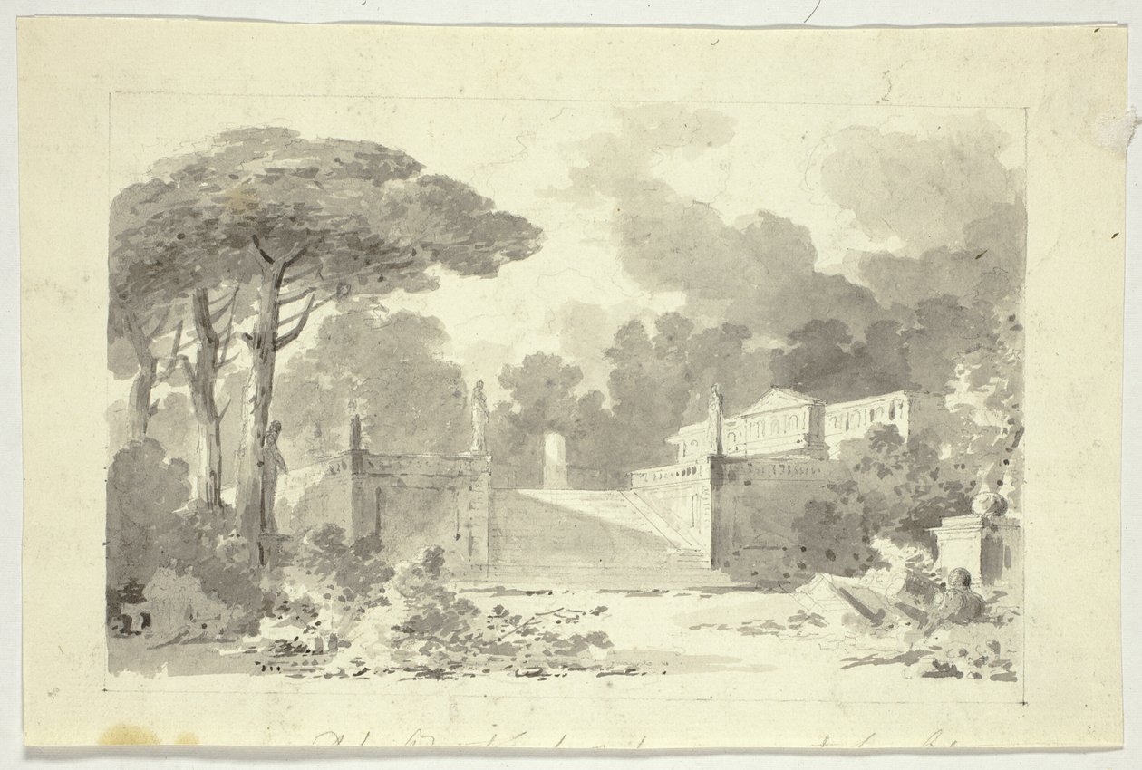 Vista del parque de Versalles: Escalera Monumental, Pedestal y Templo de Pierre Antoine Mongin
