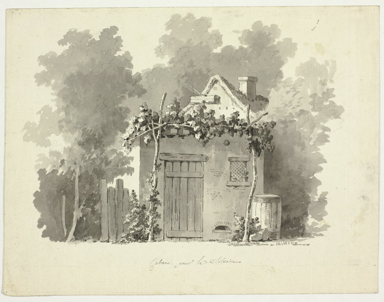 Vista del Parque de Versalles: Cabaña rústica de Pierre Antoine Mongin